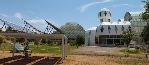 The Arizona agrivoltaic array beside the Biosphere 2 complex
