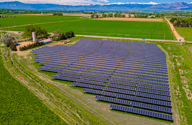 Aerial of Jack's Solar Garden in Longmont, Colorado